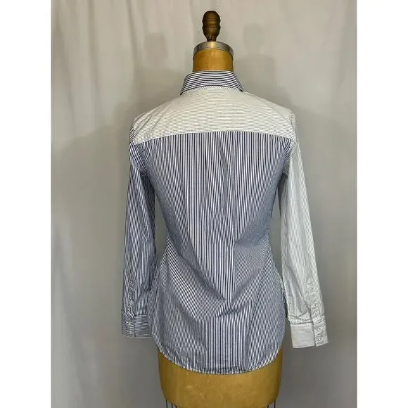 Brooks Brothers Red Fleece Tie-Front Blue White Striped Button-Up Shirt Size 2 - Picture 2 of 4